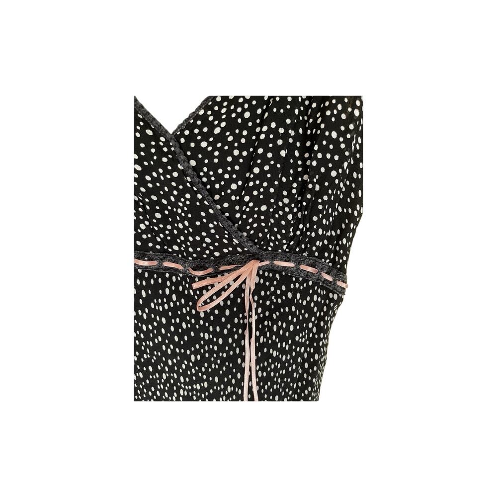 Y2K 90s Slip Dress Womens M Polka Dot Black Midi Flowy Baby Doll Dainty Ribbon - Picture 6 of 12
